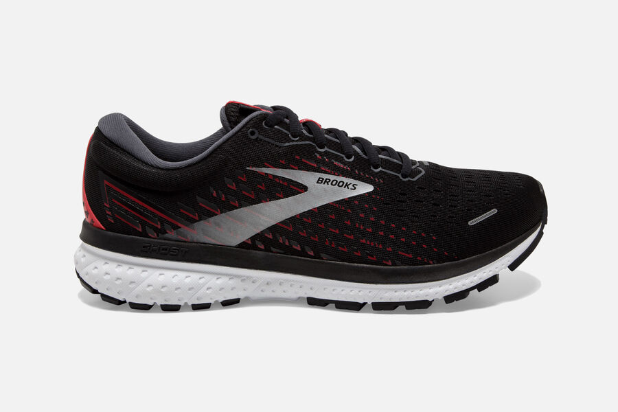 Mens Brooks Ghost 13 Road Shoes Black/Ebony/Tango Red | 143029-UVF